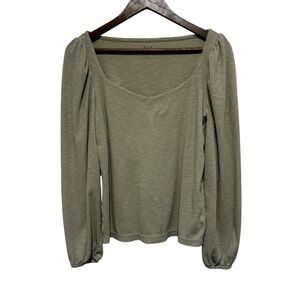 GAP TShirt Womens L Khaki Tan Balloon Sleeve Canyon Rib Square Neck Stretch Top